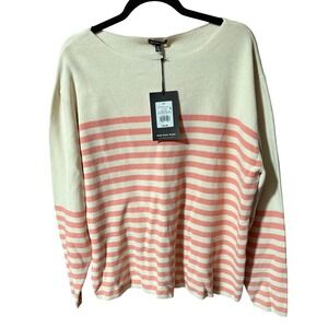 Who What Wear Womens 2X Striped Knit Sweater Coral Almond Birch Ribbed Top NEW